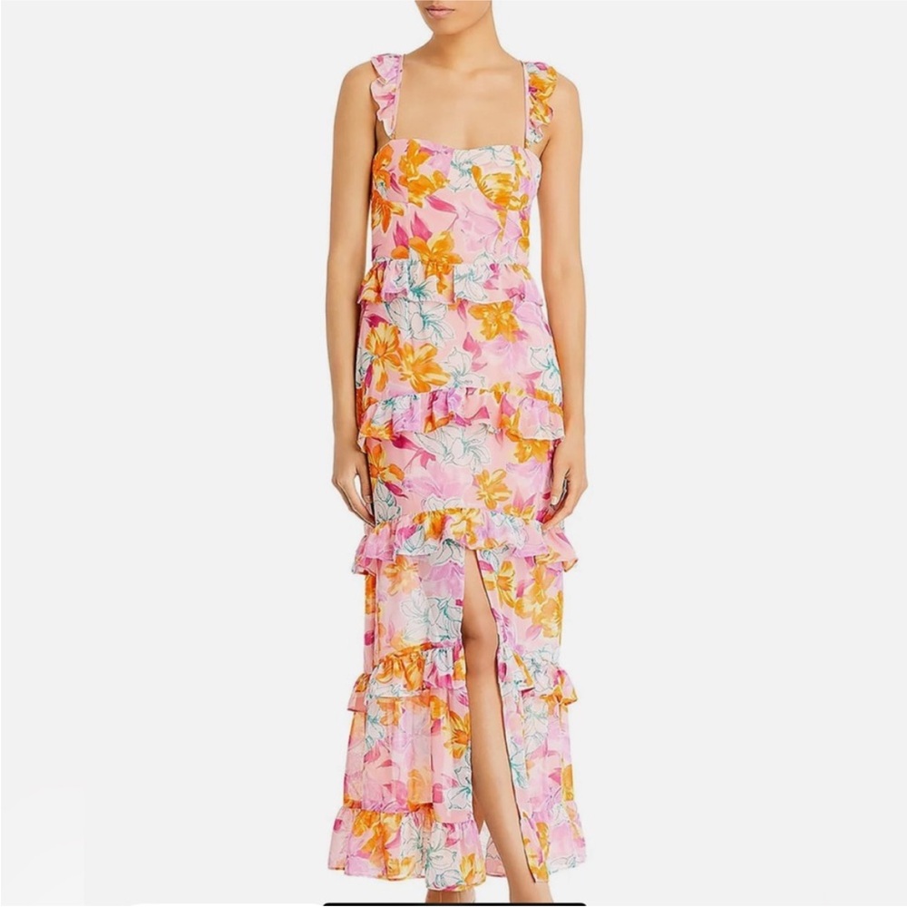 WAYF Floral Tiered Dress - pink and orange
